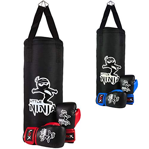 LNX Boxsack Set Kinder Little Ninja - 60cm gefüllt inkl. Boxhandschuhe Kids schwarz/blau