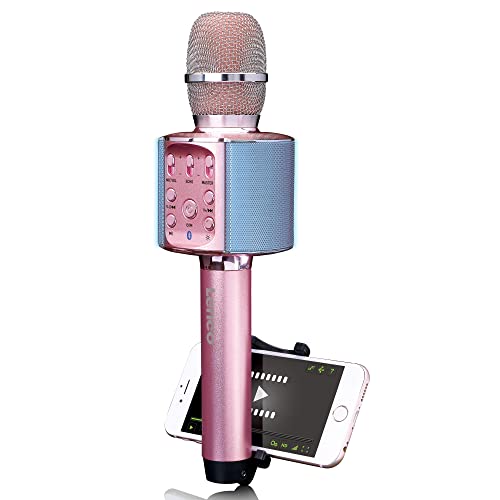 Lenco BMC-090 - Karaoke Mikrofon - Bluetooth V4.2 - Mit Smartphone-Halterung - 5 Watt RMS - LED Lichteffekte - integrierter Akku mit 1200mAh – Android und iOS - Pink