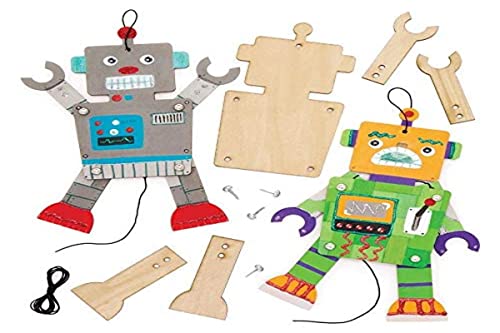 Baker Ross Bastelsets Holzfiguren „Roboter“ (4 Stück) – bewegliche Puppe mit beweglichen Armen und Beinen für Kinder zum Gestalten