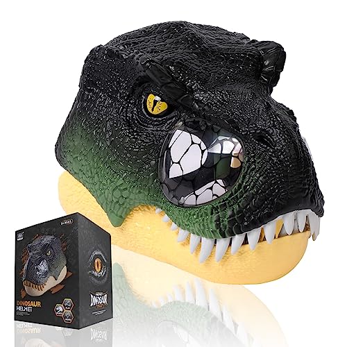 Dinosaurier Maske LED beleuchtete Augen T-rex Maske mit brüllenden Geräuschen,Dino Maske realistische Zähne mit beweglichem Kiefer offenen Mund, Kinder Dinosaurier Spielzeug Geschenke Halloween